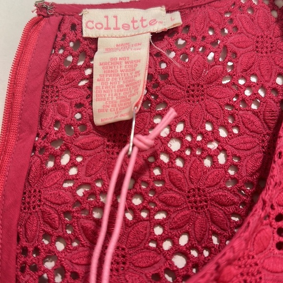 NWT. COLLETTE DINNIGAN Pink/Berry Short Day Lace Dress. Size L. - Picture 7 of 10